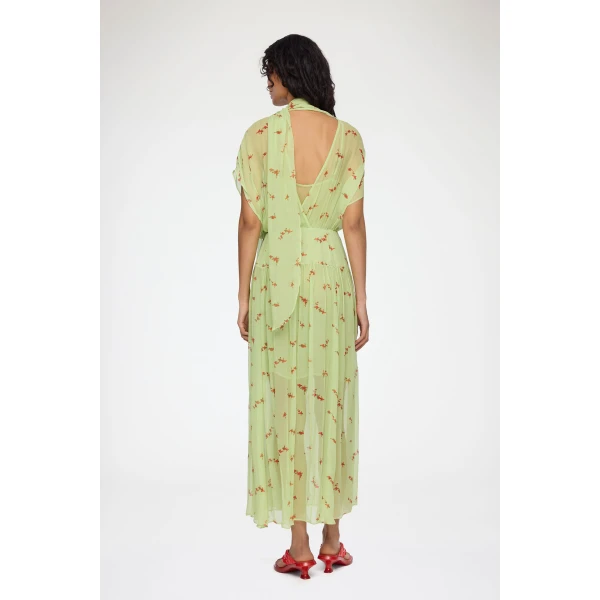 Ganni Dress in Green Silk, view 3