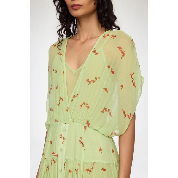 Ganni Dress in Green Silk, view 4