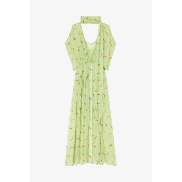 Ganni Dress in Green Silk, view 5