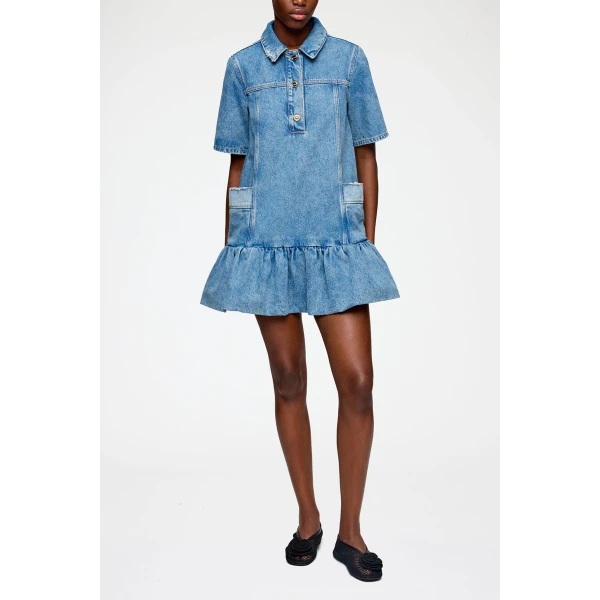 Ganni Dress in Patchwork Denim, view 2