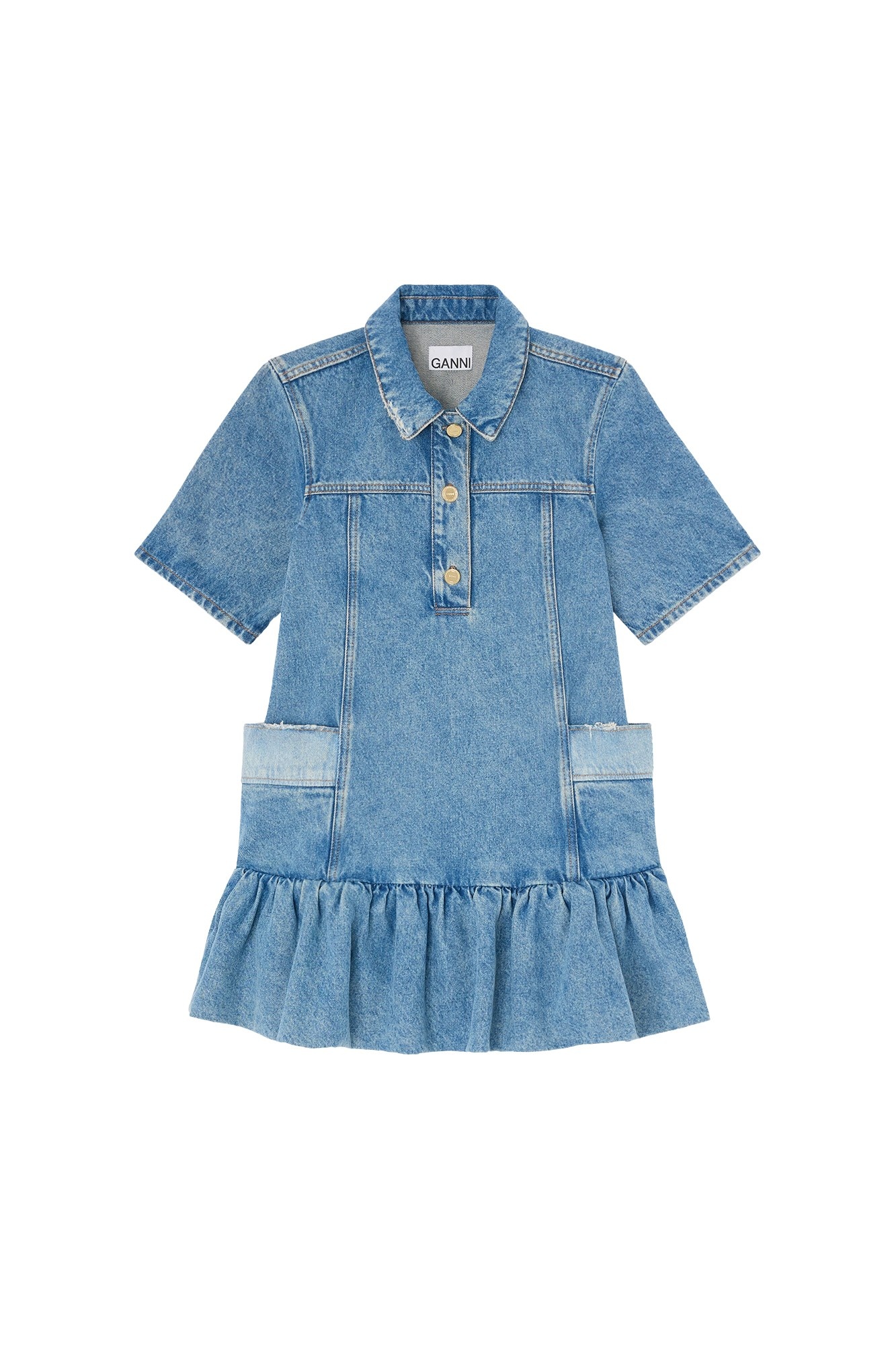 Ganni Dress in Patchwork Denim