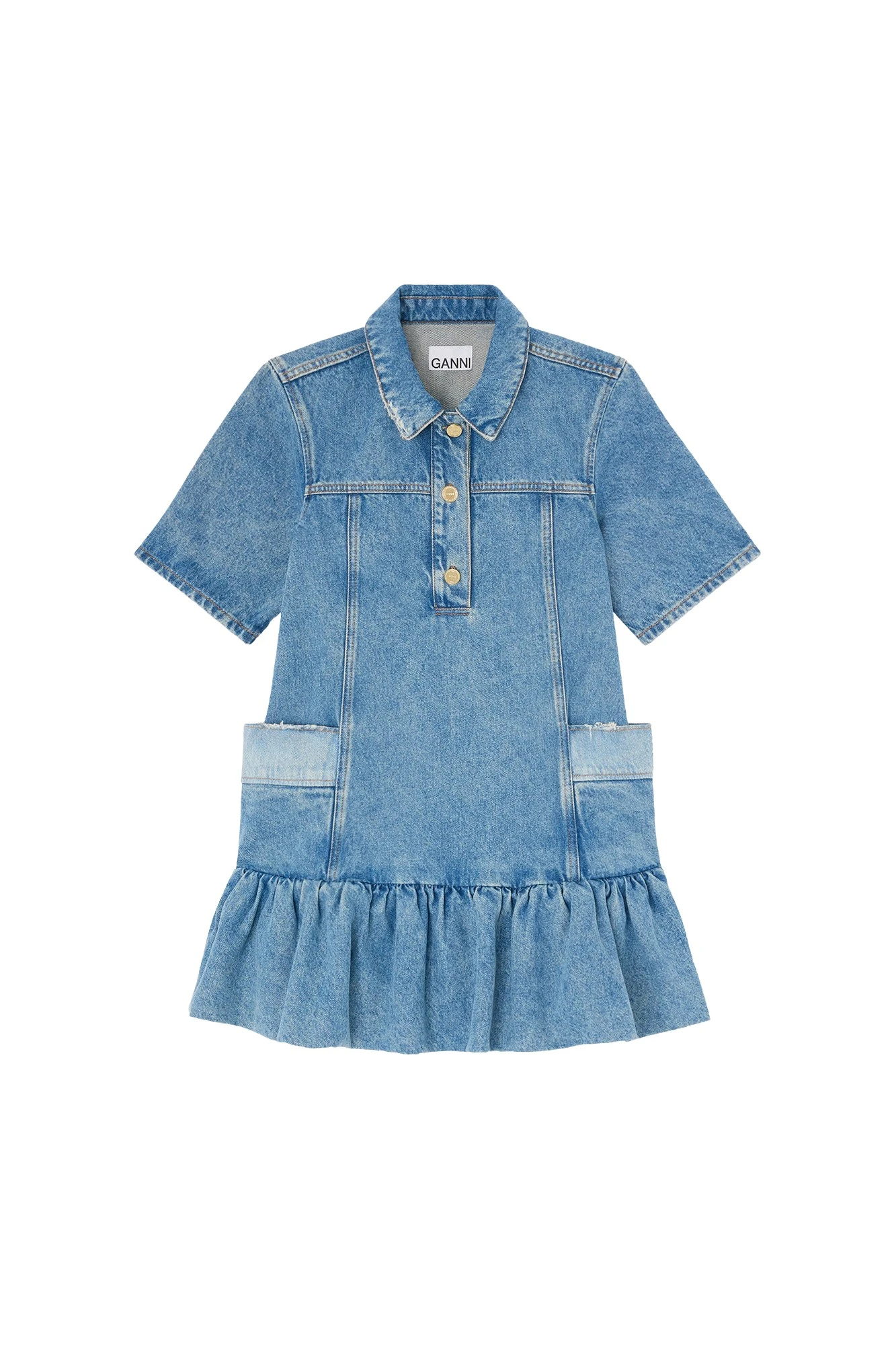 Ganni Dress in Patchwork Denim