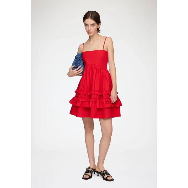 Ganni Dress in Red Cotton, view 2