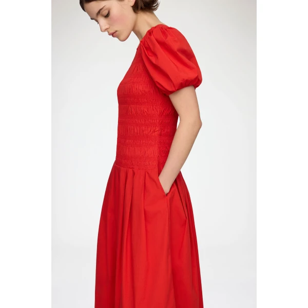 Ganni Dress in Smocked Cotton, view 4