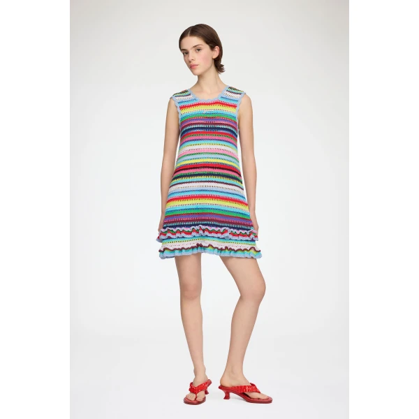 Ganni Dress in Striped Crochet, view 2