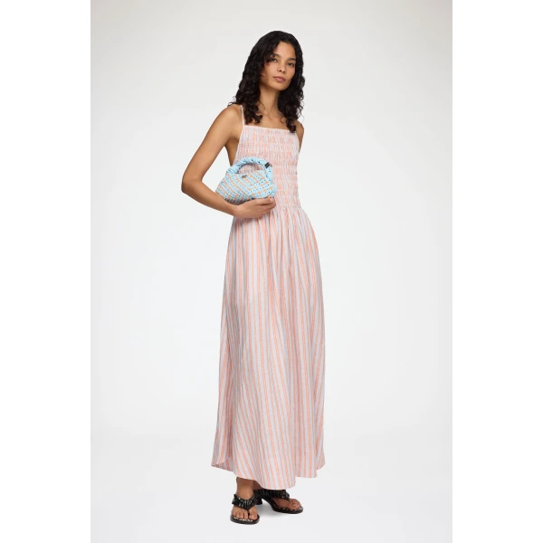 Ganni Dress in Striped Linen, view 2