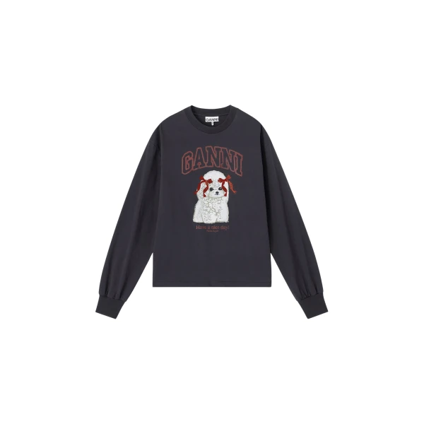 Ganni Grey Poodle Long-sleeve Top