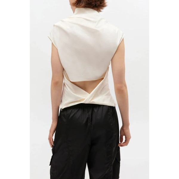 Ganni Ivory Ruched Top, view 4