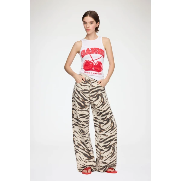Ganni Lari Wide Jeans in Zebra Denim, view 2
