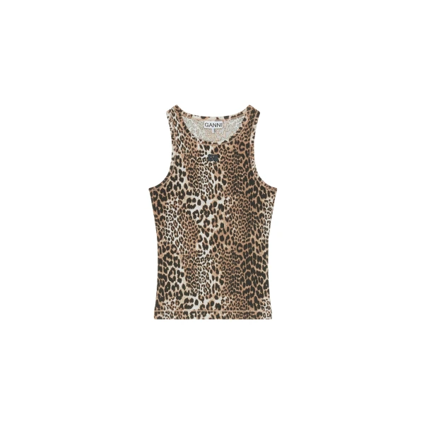Ganni Leopard Rib Tank Top