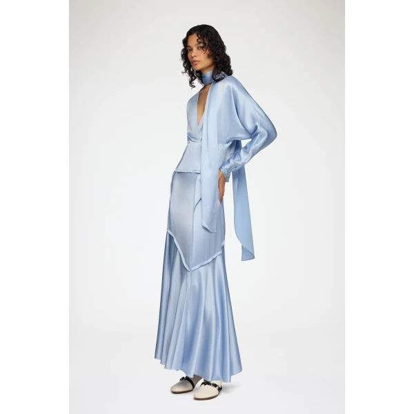 Ganni Long Skirt in Blue Satin, view 2