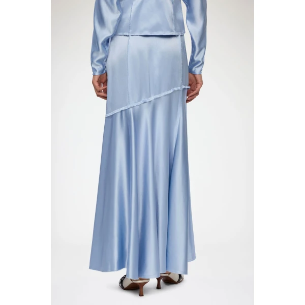 Ganni Long Skirt in Blue Satin, view 3