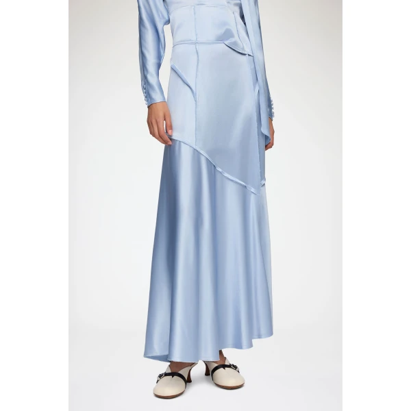 Ganni Long Skirt in Blue Satin, view 4
