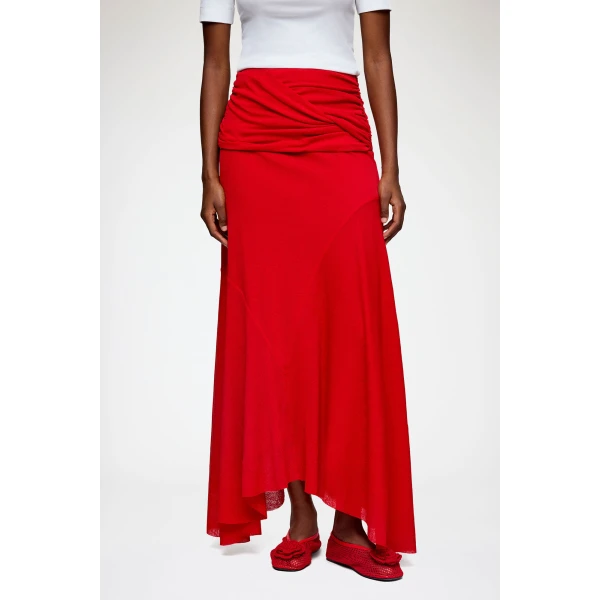 Ganni Long Skirt in Red Marl Mesh, view 3