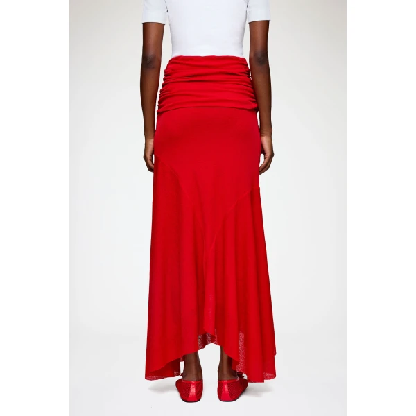 Ganni Long Skirt in Red Marl Mesh, view 4