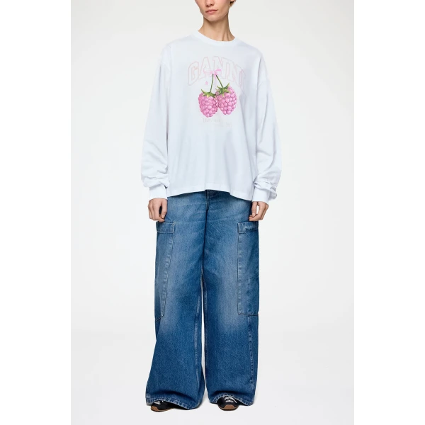 Ganni Long-sleeve T-shirt with Raspberries Top, view 2