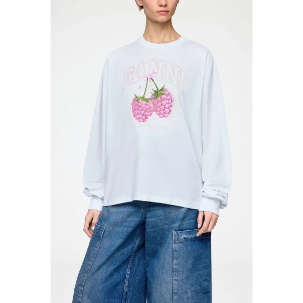 Ganni Long-sleeve T-shirt with Raspberries Top, view 3