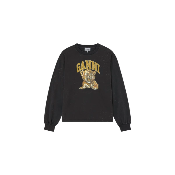 Ganni Long-sleeve T-shirt with Tiger Top