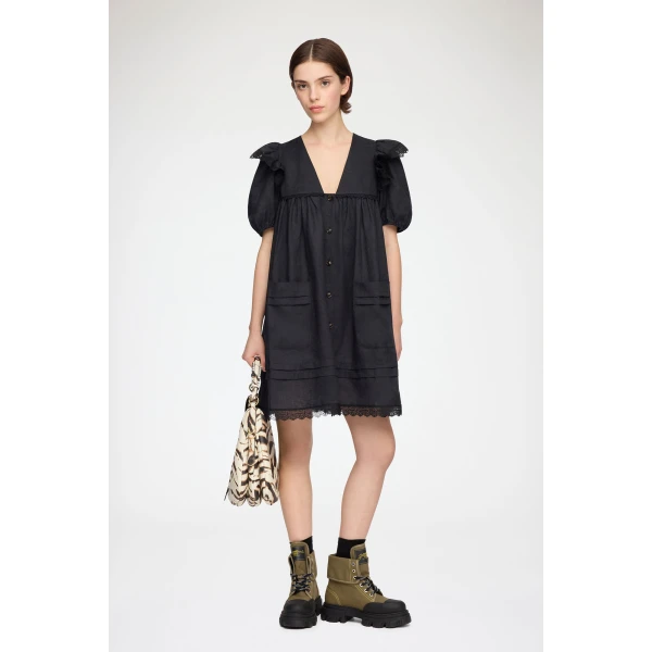 Ganni Mini Dress in Black Linen, view 2