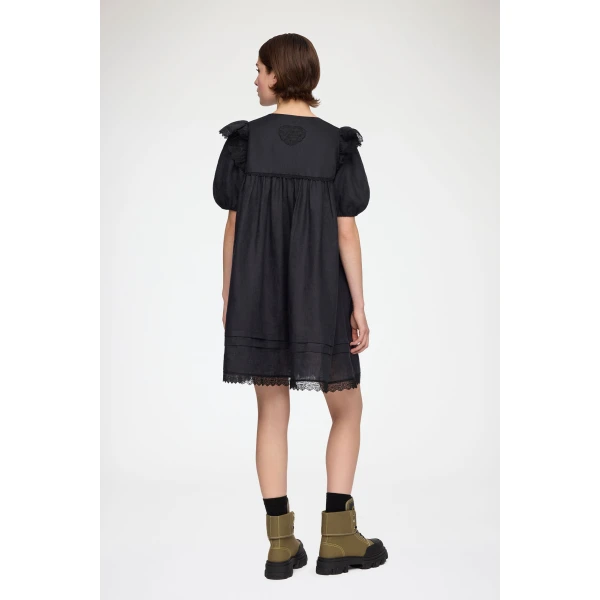 Ganni Mini Dress in Black Linen, view 3
