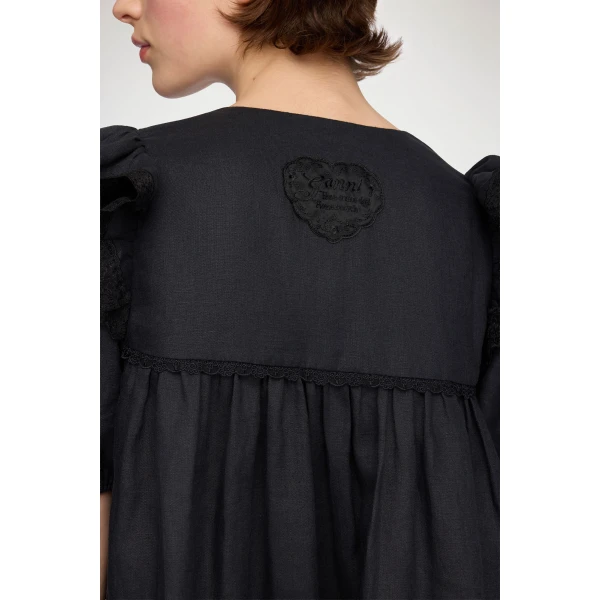 Ganni Mini Dress in Black Linen, view 4