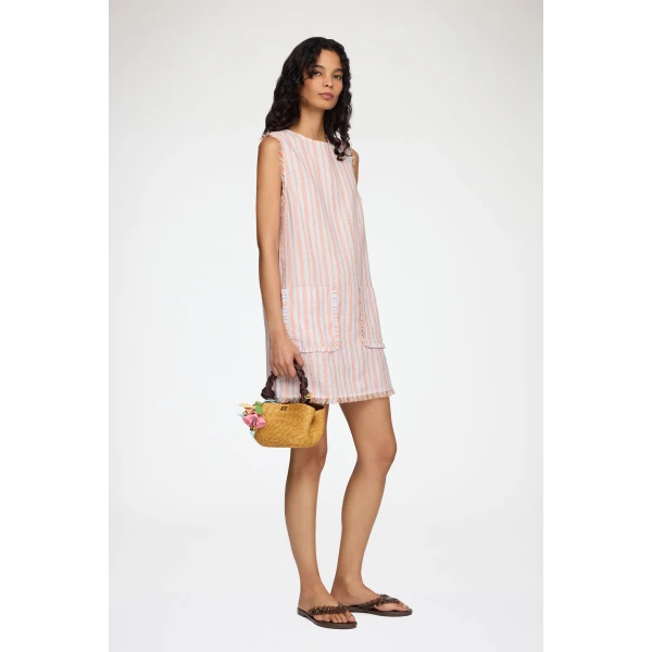 Ganni Mini Dress in Striped Linen, view 2