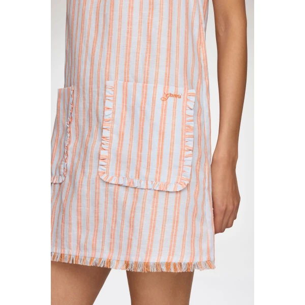 Ganni Mini Dress in Striped Linen, view 4