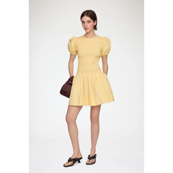 Ganni Mini Dress in Yellow Cotton, view 2