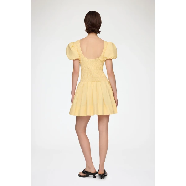 Ganni Mini Dress in Yellow Cotton, view 3