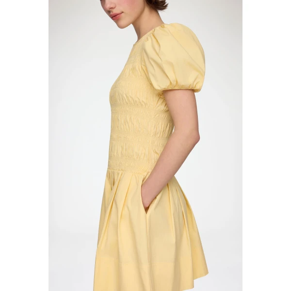 Ganni Mini Dress in Yellow Cotton, view 4