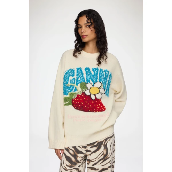 Ganni Oversized Jumper with Strawberry Knit, view 2