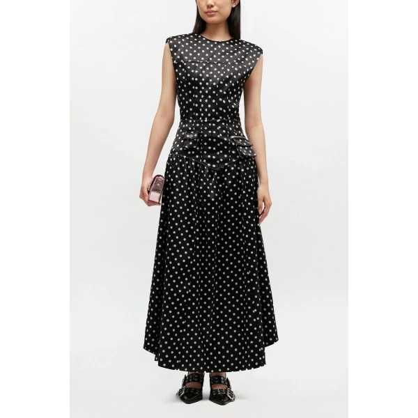 Ganni Polka-Dot Satin Corset Skirt, view 2