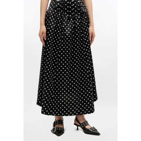 Ganni Polka-Dot Satin Corset Skirt, view 3