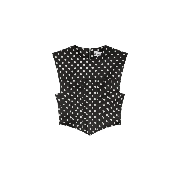 Ganni Polka-Dot Satin Corset Top