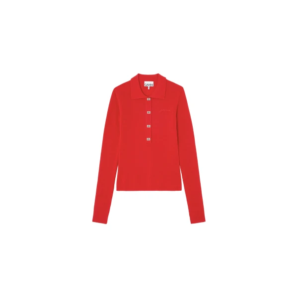 Ganni Polo Shirt in Red Merino