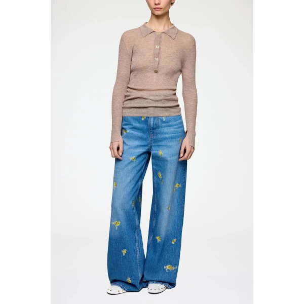 Ganni Polo Shirt in Sheer Wool, view 2