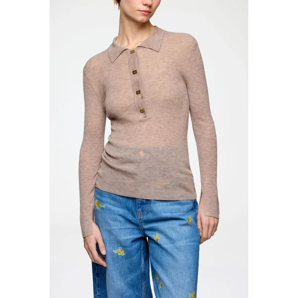 Ganni Polo Shirt in Sheer Wool, view 3