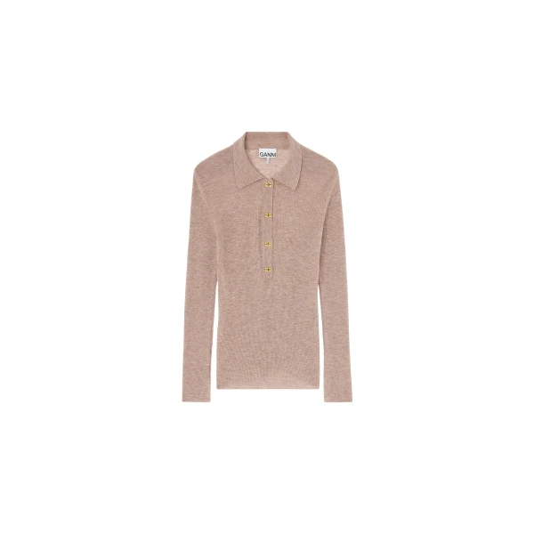 Ganni Polo Shirt in Sheer Wool