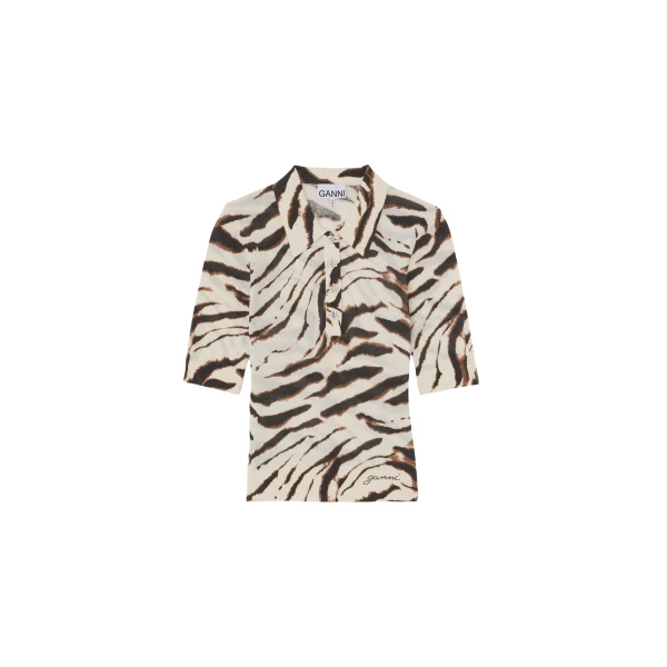 Ganni Polo Shirt in Zebra Cotton