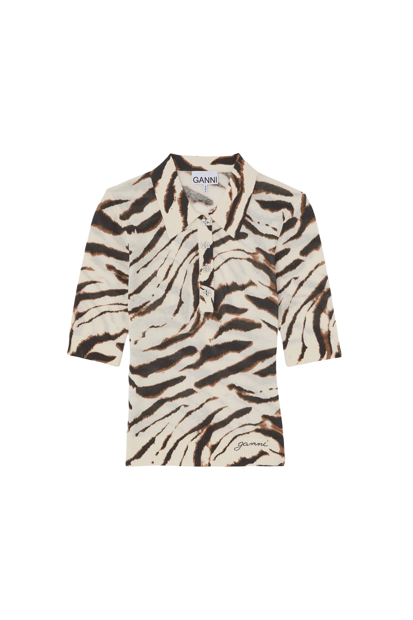 Ganni-Polo-Shirt-in-Zebra-Cotton-130714_nobg Ganni Polo Shirt in Zebra Cotton