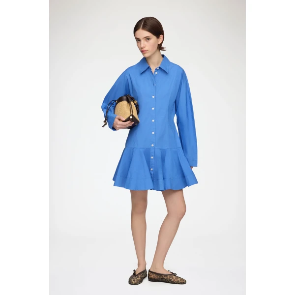 Ganni Shirt Dress in Blue Cotton, view 2