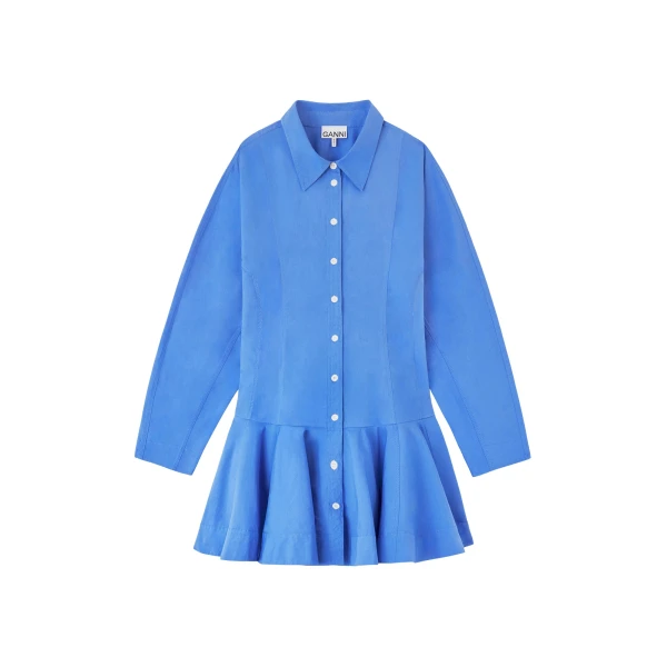 Ganni Shirt Dress in Blue Cotton