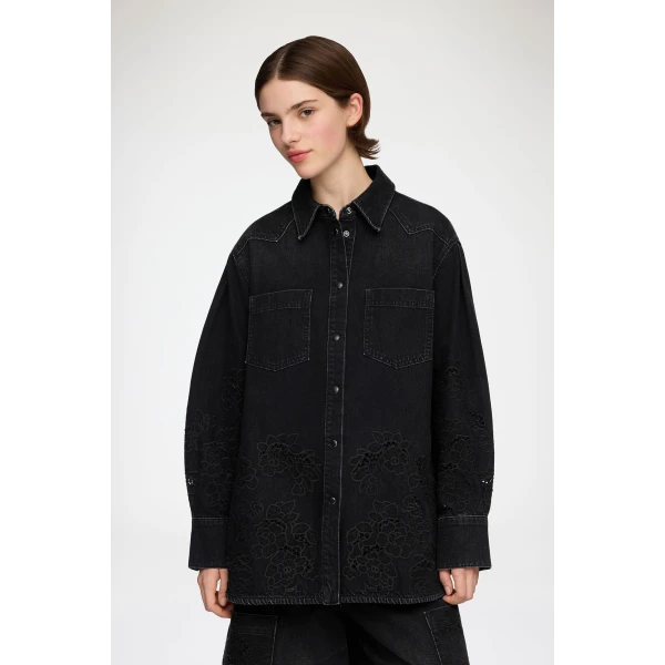 Ganni Shirt in Denim Broderie Anglaise, view 2
