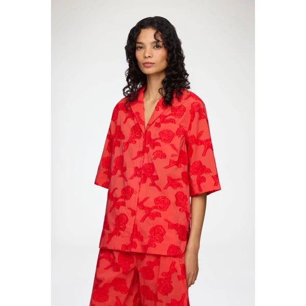 Ganni Shirt in Red Fil Coupe, view 2