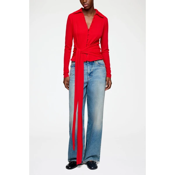 Ganni Shirt in Red Marl Mesh, view 2