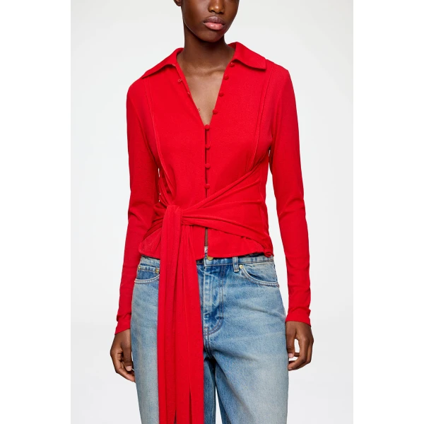 Ganni Shirt in Red Marl Mesh, view 3
