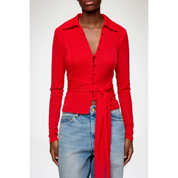 Ganni Shirt in Red Marl Mesh, view 5