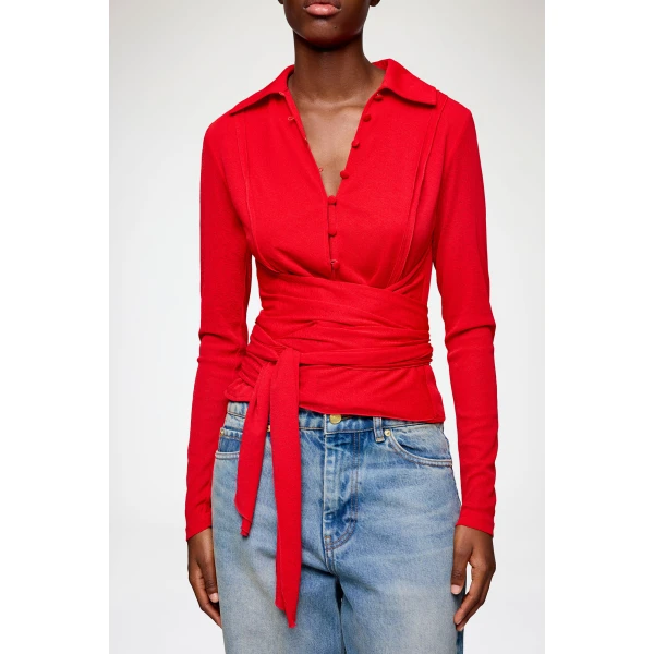 Ganni Shirt in Red Marl Mesh, view 6