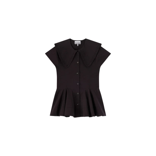 Ganni Short Cotton Ruffle Shirt