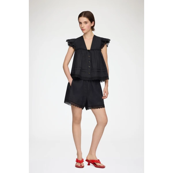 Ganni Shorts in Black Linen, view 2